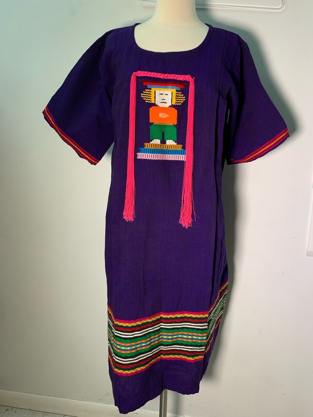 Folklore Deep Purple Tunic Dress with Embroidered Person Fringe Trim Detail